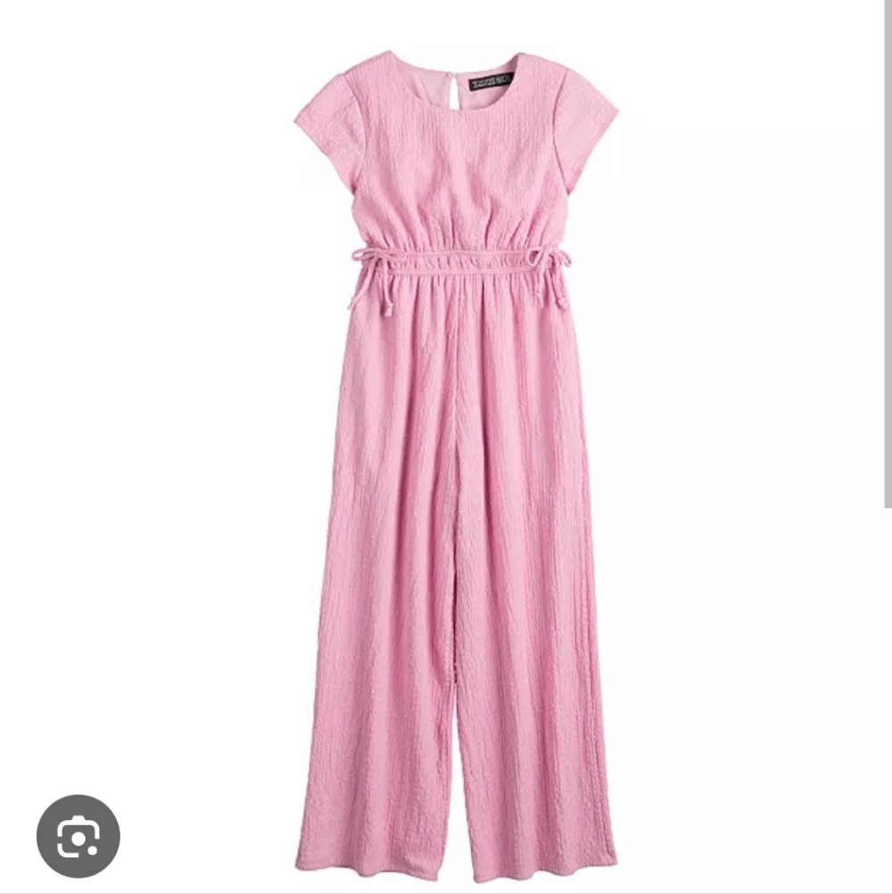 Girls 4-16 Three Pink Hearts Short Sleeve Tie-Waist Jumpsuit Sz L